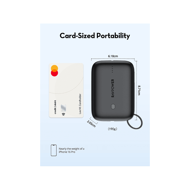 RavPower 3-Port PD 20W 10000 mAh Power Bank - Black