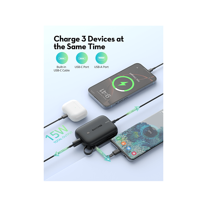 RavPower 3-Port PD 20W 10000 mAh Power Bank - Black
