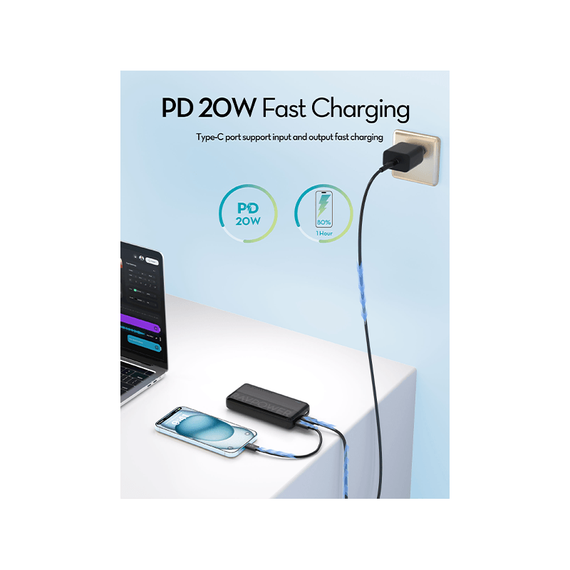 RavPower 3-Port PD 20W 20000 mAh Power Bank - Black