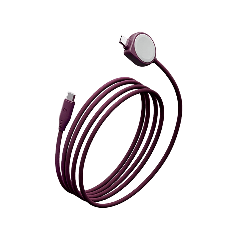 Energea Flow Duo 2-In-1 USB-C to USB-C With Apple Watch Charger 480Mbps 60W Cable 1.5M - Dark Cherry