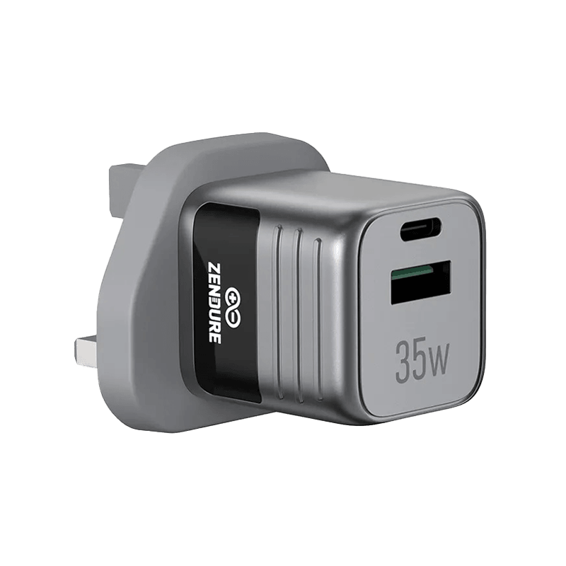 Zendure 1-Port USB-C and 1-Port USB-A 35W Wall Charger - Silver/Black