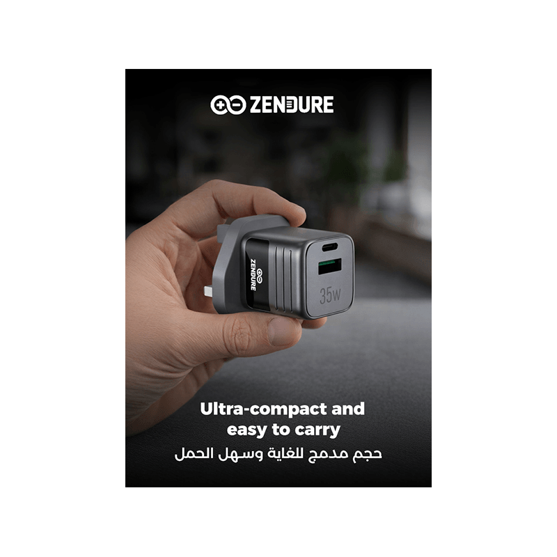 Zendure 1-Port USB-C and 1-Port USB-A 35W Wall Charger - Silver/Black