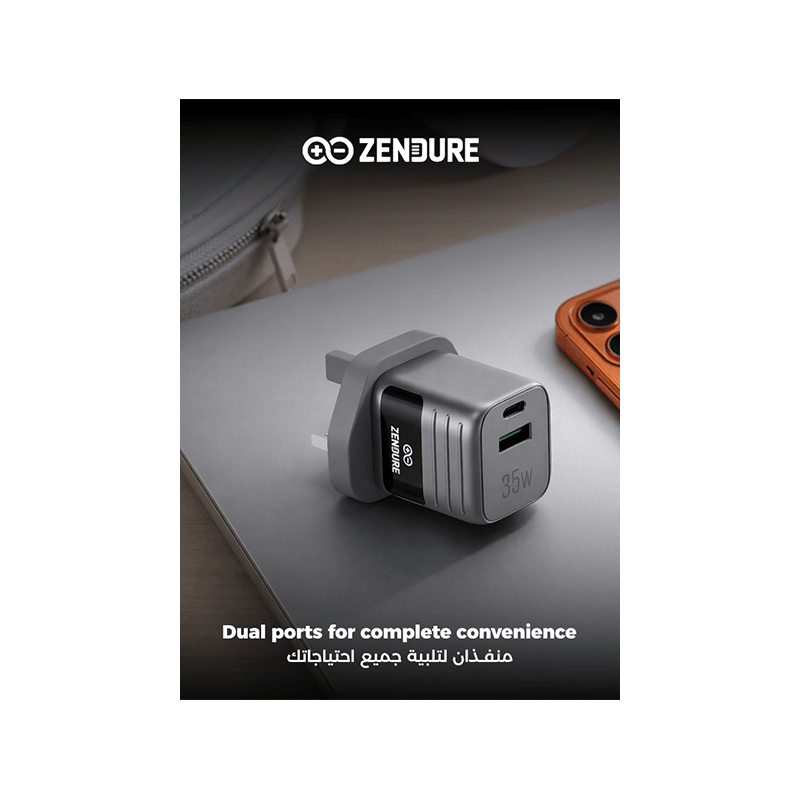 Zendure 1-Port USB-C and 1-Port USB-A 35W Wall Charger - Silver/Black