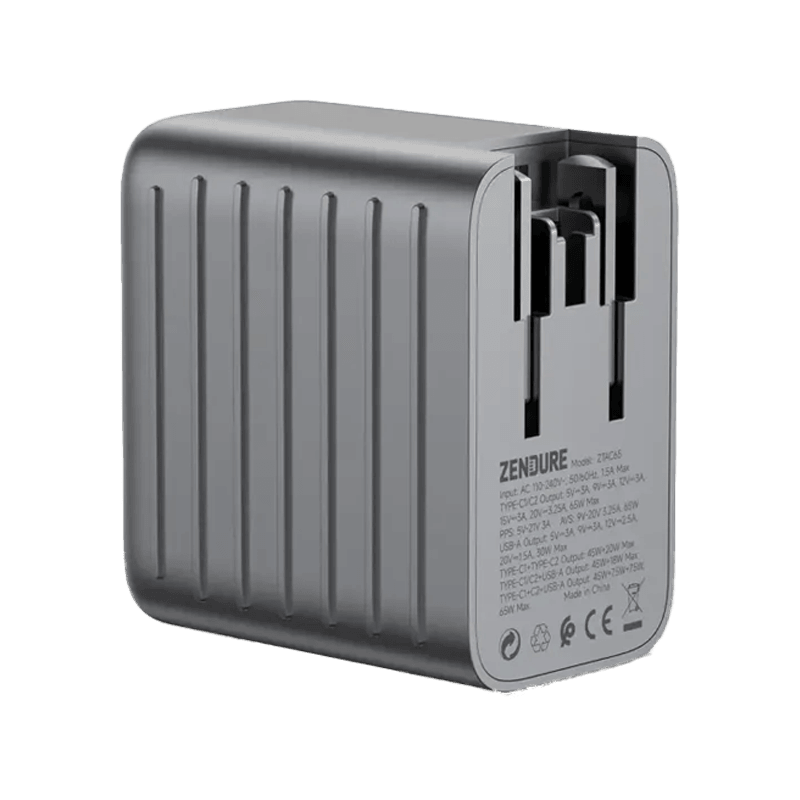 Zendure 2-Port USB-C and 1-Port USB-A 65W Wall Charger - Dark Grey