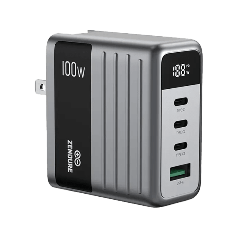 Zendure 3-Port USB-C and 1-Port USB-A 100W Wall Charger - Dark Grey