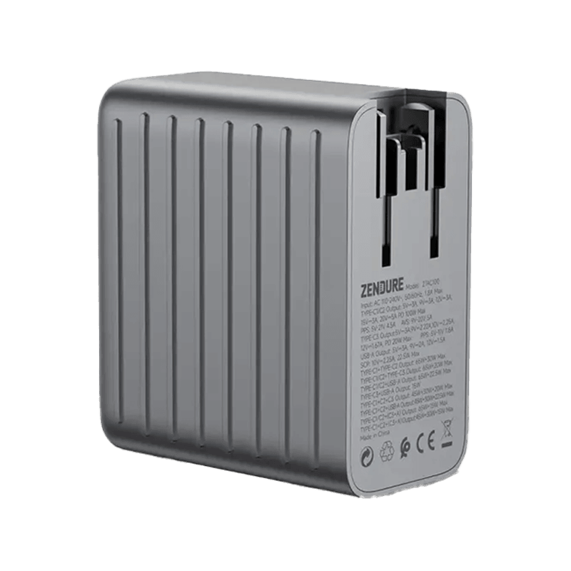 Zendure 3-Port USB-C and 1-Port USB-A 100W Wall Charger - Dark Grey