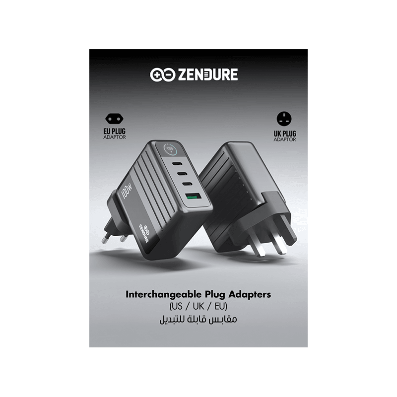 Zendure 3-Port USB-C and 1-Port USB-A 100W Wall Charger - Dark Grey