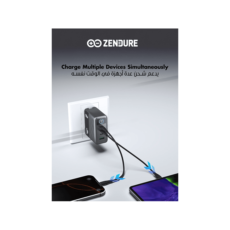 Zendure 3-Port USB-C and 1-Port USB-A 100W Wall Charger - Dark Grey
