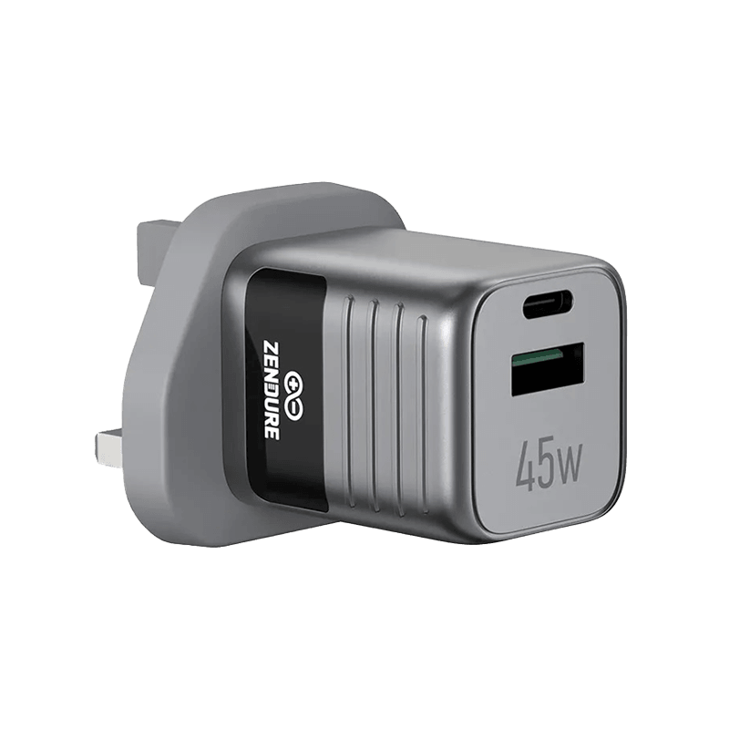 Zendure SuperMini Hybrid 1-Port USB-C and 1-Port USB-A 45W Fast Wall Charger - Silver/Black