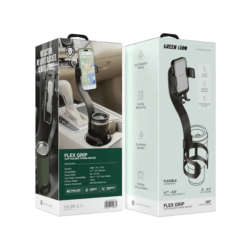 Green Lion Flexgrip Car Cup Holder Phone Mount - Black