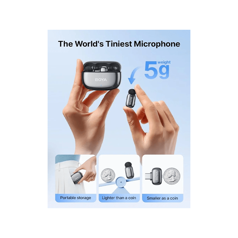Boya Mini 2 Wireless Microphone with Ai Noise Cancellation USB-C Connector With Charging Case (2TX+1RX) - Space Gray
