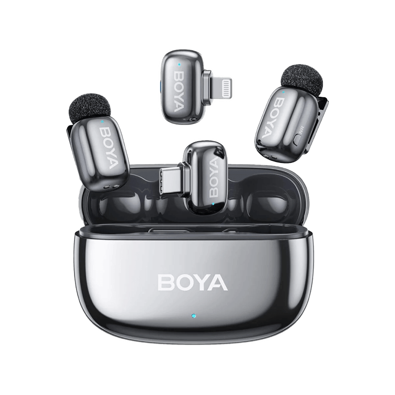 Boya Mini 2-01 Wireless Microphone with Ai Noise Cancellation USB-C + Lightning Connector With Charging Case (2TX+1RX) - Space Gray