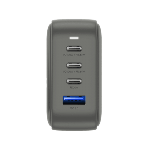 Energea TravelWorld 3-Port USB-C PD and 1-Port USB-A GaN 100W Travel Adapter - Gunmetal