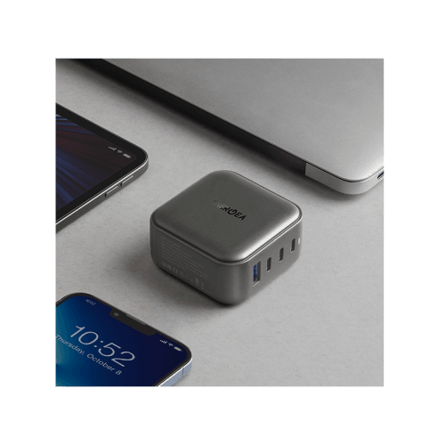 Energea TravelWorld 3-Port USB-C PD and 1-Port USB-A GaN 100W Travel Adapter - Gunmetal