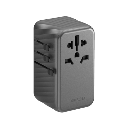 Energea TravelWorld 3-Port USB-C and 1-Port USB-A GaN 120W Travel Adapter - Gunmetal