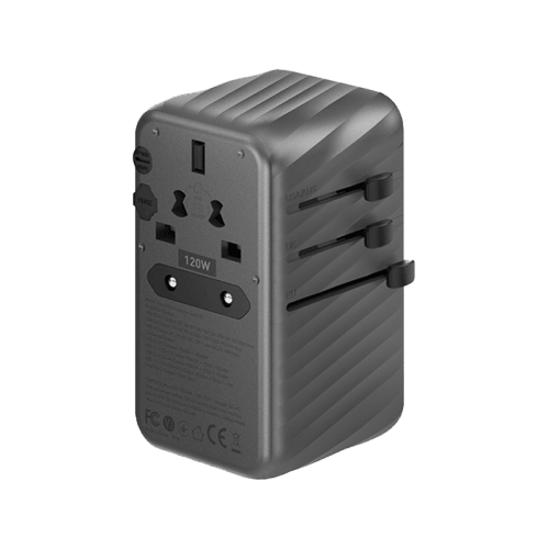 Energea TravelWorld 3-Port USB-C and 1-Port USB-A GaN 120W Travel Adapter - Gunmetal