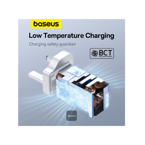 Baseus GaN5 Pro 2-Port USB-C and 1-Port USB-A 65W Wall Charger - Moon White (Baseus Xiaobai USB-C to USB-C 100W Cable 1m - White)
