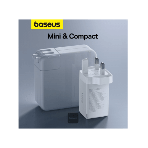 Baseus GaN5 Pro 2-Port USB-C and 1-Port USB-A 65W Wall Charger - Moon White (Baseus Xiaobai USB-C to USB-C 100W Cable 1m - White)