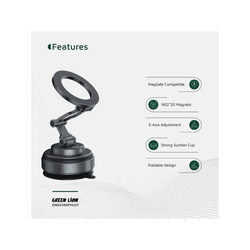 Green Lion GX-36 360° Rotation MagSafe Vacuum Suction Phone Holder - Grey
