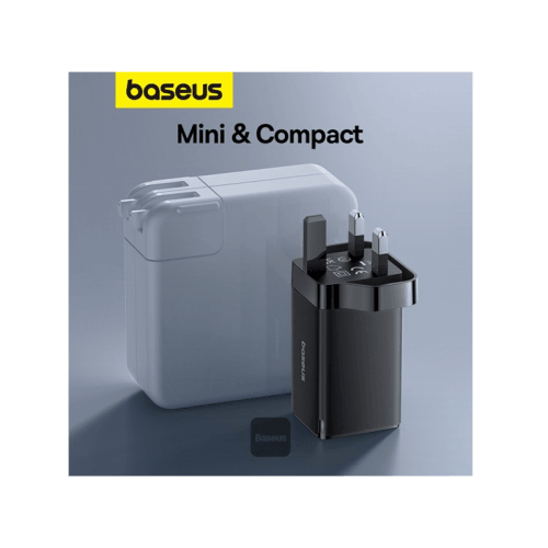 Baseus GaN5 Pro 2-Port USB-C and 1-Port USB-A 65W Wall Charger - Cluster Black (Baseus Xiaobai USB-C to USB-C 100W Cable 1m - Black)