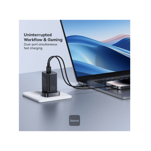 Baseus GaN5 Pro 2-Port USB-C and 1-Port USB-A 65W Wall Charger - Cluster Black (Baseus Xiaobai USB-C to USB-C 100W Cable 1m - Black)