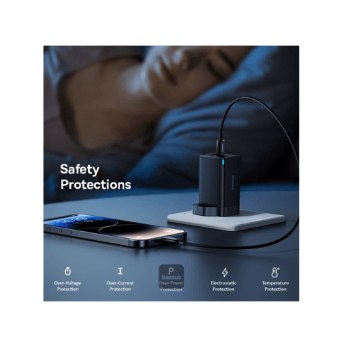 Baseus GaN5 Pro 2-Port USB-C and 1-Port USB-A 65W Wall Charger - Cluster Black (Baseus Xiaobai USB-C to USB-C 100W Cable 1m - Black)