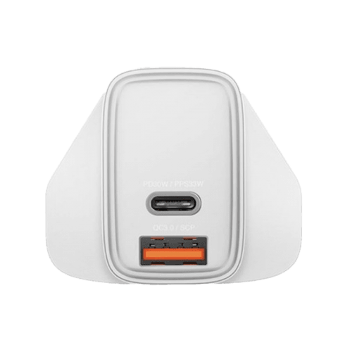 Energea Ampcharge 1-Port USB-C and 1-Port USB-A 33W Wall Charger - White