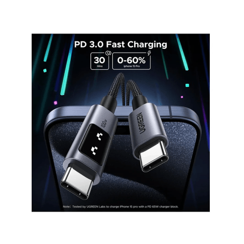 Ugreen Uno USB-C to USB-C 480Mbps 100W Fast Charging Cable 2m (5A Max) - Black