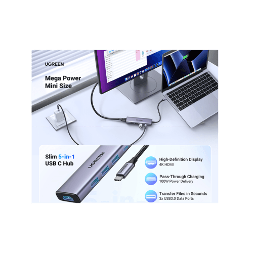يوجرين - هب USB-C متعدد الوظائف - رمادي