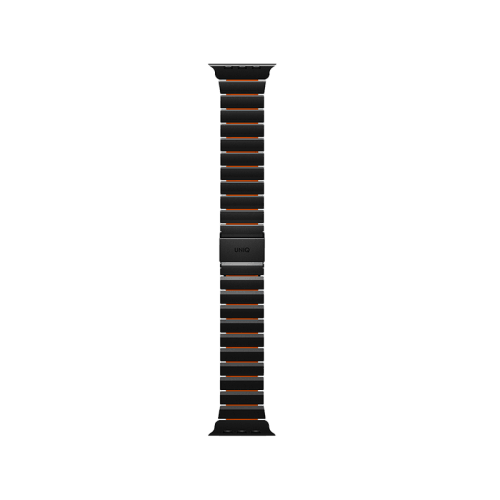 Uniq Strova Flex Self-Adjustable Steel Link Band for Apple Watch 49/46/45/44mm - Midnight Black/ Volt Orange