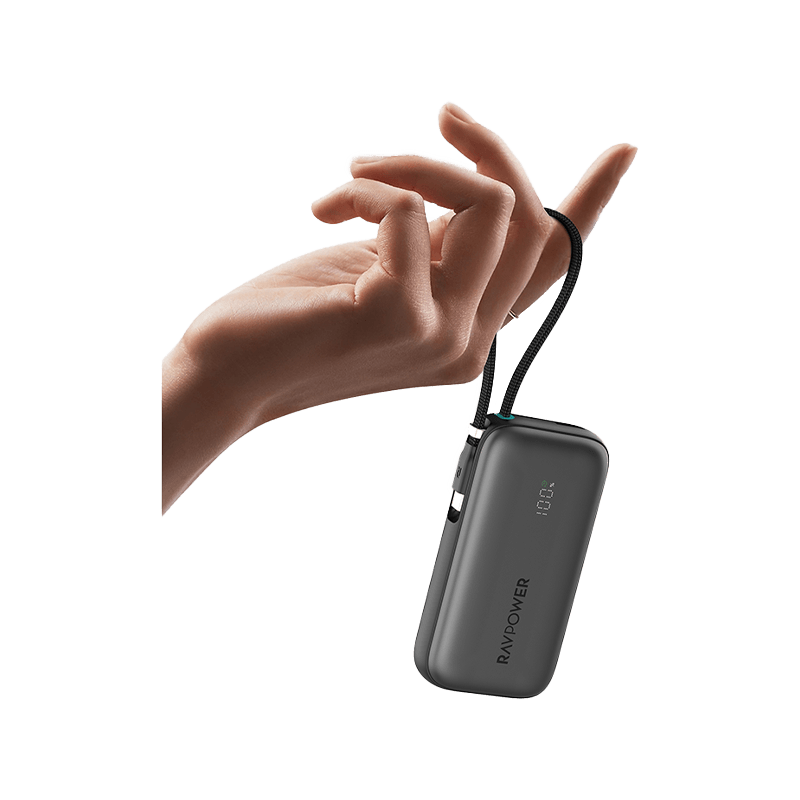 RavPower 1-Port USB-C and 1-Port USB-A PD 45W With Built-In USB-C Cable 10000mAh Power Bank - Black