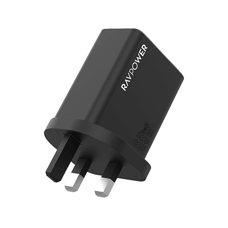 RavPower 2-Port USB-C and 1-Port USB-A PD 65W GaN Wall Charger - Black