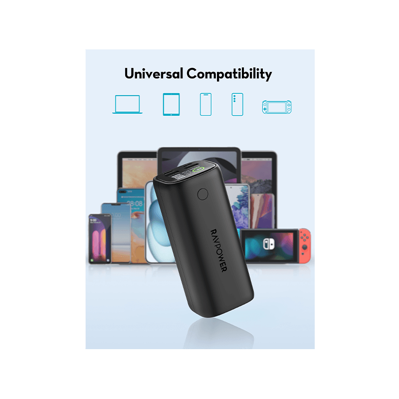 RavPower 2-Port USB-C and 2-Port USB-A PD 100W 20000mAh Digital Display Power Bank - Black