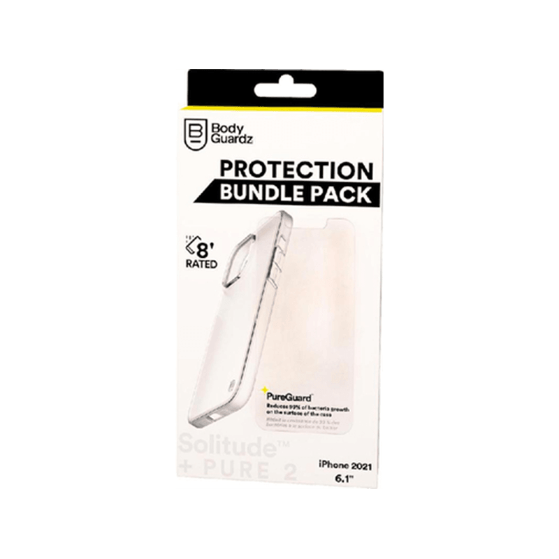 Bodyguardz Premium Protection Bundle Pack for iPhone 13 Pro Max (Solitude Case - Clear + Pure2 - Screen Protector)
