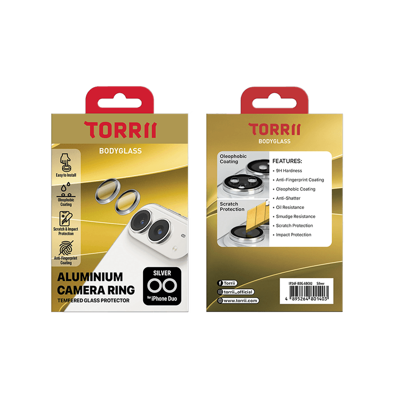 Torrii BodyGlass Camera Lens Protector With Aluminium Ring for iPhone Duo - Silver
