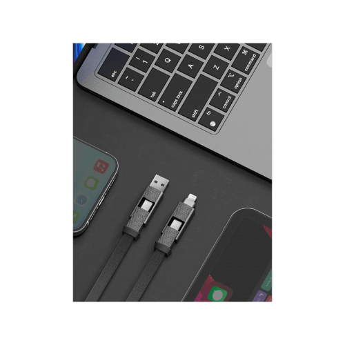 Bazic GoCharge Alucable 4 in 1 Input USB A and USB-C to Output USB-C and Lightning Cable 15cm - Black