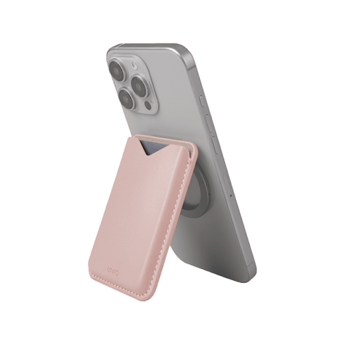 Uniq Lyden Evo Wallet Magnetic Snap-on Stand With Card Holder for iPhone - Blush Pink