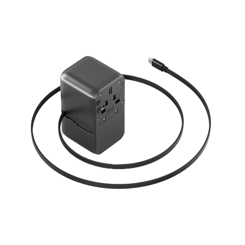 Energea TravelWorld 3-Port USB-C and 1-Port USB-A With 80CM USB-C Cable GaN 85W Travel Adapter - Gunmetal Black