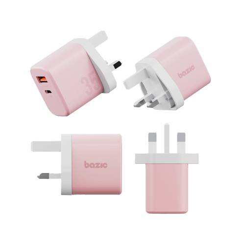 Bazic Go Port Velox Kit Bundle 1-Port USB-C & 1-Port USB-A PD 35W Wall Charger with Weave USB-C to USB-C 60W Cable - Peach Pink