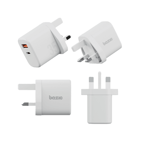 Bazic Go Port Velox Kit Bundle 1-Port USB-C & 1-Port USB-A PD 35W Wall Charger with Weave USB-C to USB-C 60W Cable - Vanilla White