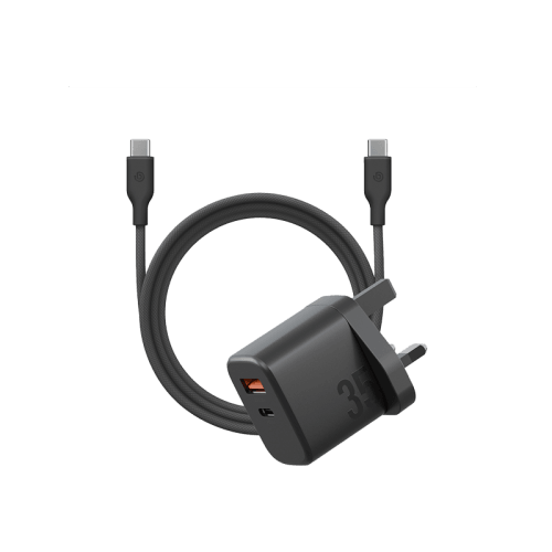 Bazic Go Port Velox Kit Bundle 1-Port USB-C & 1-Port USB-A PD 35W Wall Charger with Weave USB-C to USB-C 60W Cable - Truffle Black
