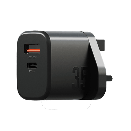 Bazic Go Port Velox Kit Bundle 1-Port USB-C & 1-Port USB-A PD 35W Wall Charger with Weave USB-C to USB-C 60W Cable - Truffle Black