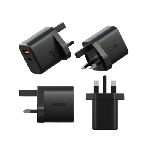 Bazic Go Port Velox Kit Bundle 1-Port USB-C & 1-Port USB-A PD 35W Wall Charger with Weave USB-C to USB-C 60W Cable - Truffle Black