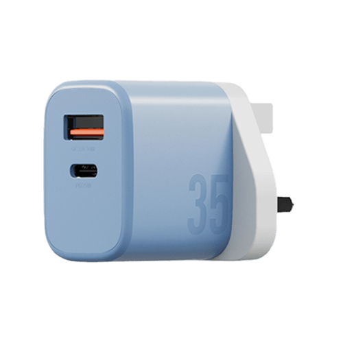 Bazic Go Port Velox Kit Bundle 1-Port USB-C & 1-Port USB-A PD 35W Wall Charger with Weave USB-C to USB-C 60W Cable - Bubblegum Blue