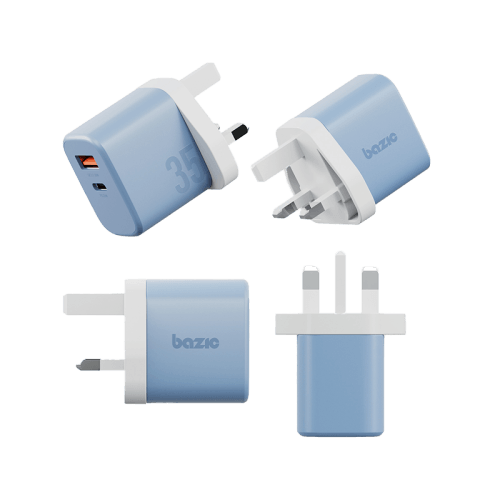 Bazic Go Port Velox Kit Bundle 1-Port USB-C & 1-Port USB-A PD 35W Wall Charger with Weave USB-C to USB-C 60W Cable - Bubblegum Blue