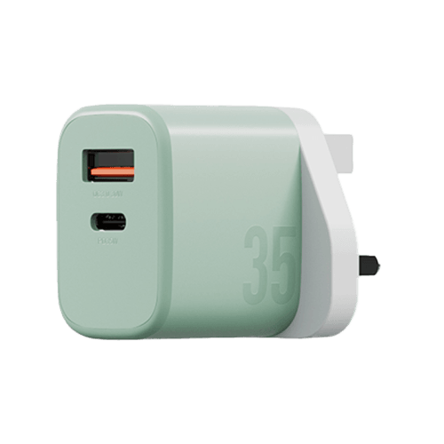 Bazic Go Port Velox Kit Bundle 1-Port USB-C & 1-Port USB-A PD 35W Wall Charger with Weave USB-C to USB-C 60W Cable - Pistachio Green