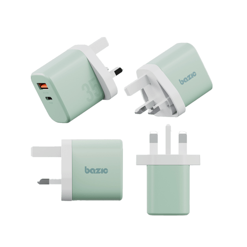 Bazic Go Port Velox Kit Bundle 1-Port USB-C & 1-Port USB-A PD 35W Wall Charger with Weave USB-C to USB-C 60W Cable - Pistachio Green