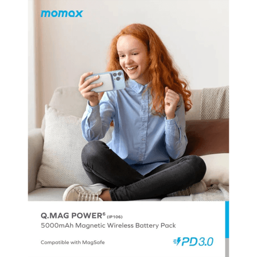 Momax Q.Mag Power 6 Magnetic Wireless 5000mAh Battery Pack - Silver