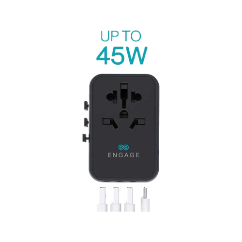 Engage 2-Port USB-C PD and 3-Port USB-A 45W Universal Travel Adapter - Black