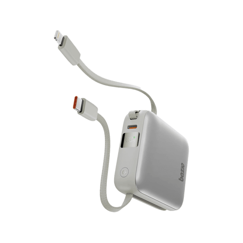 Bazic GoPower Fusion Mini 10K 3 in 1 Power Bank 10000mAh With Build in USB-C & Lightning Cable - Pebble